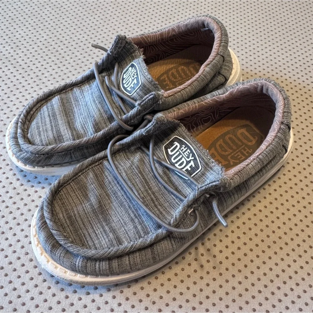 Hey Dude Wally Youth Blend Linen Stone Grey Slip On Loafers Kids Size K12